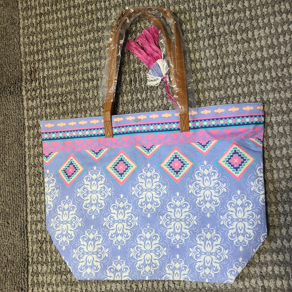 Coldwater Creek‎ Blue and Pink Geometric Tote - Picture 10 of 10